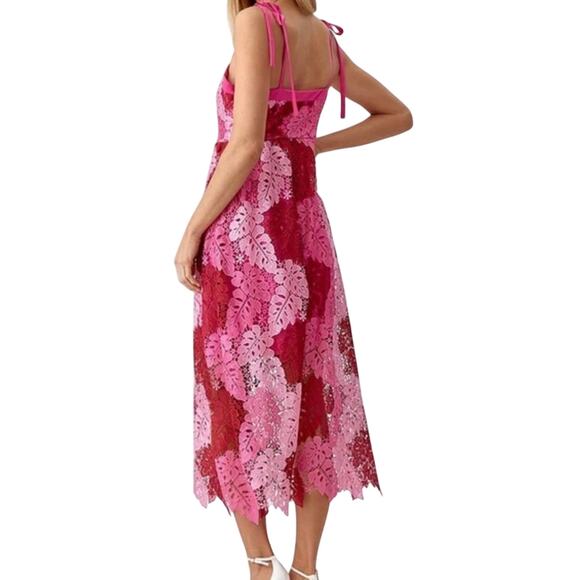 Adelyn Rae Multicolor Lace Square Neck Sleeveless Tie Shoulder Midi Dress XS - Picture 3 of 7